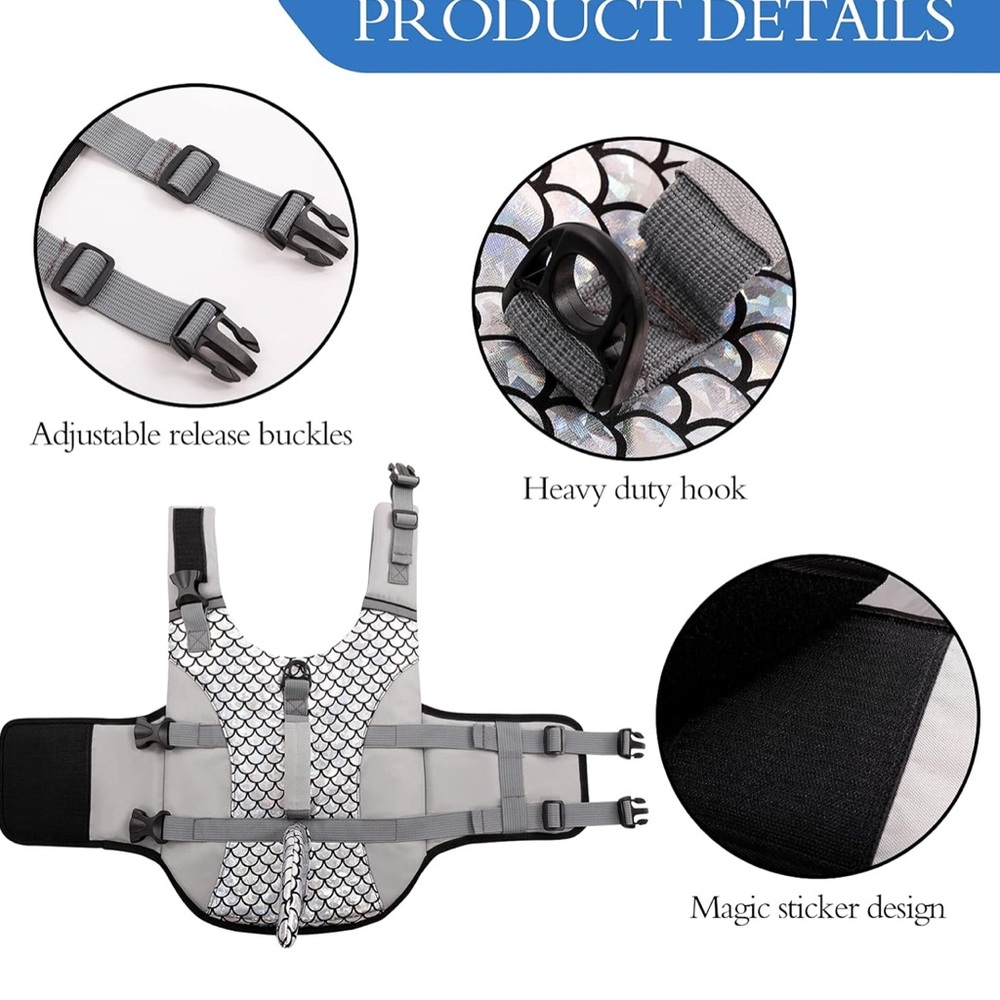 Kouser Dog Life Jacket Life Vest Flotation Device Silver shark new xs - Picture 9 of 9